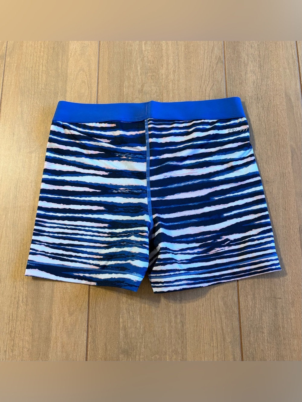 Nike Pro Girls Large Blue Stripe Compression Shorts Youth L Dri-FIT Dance Cheer - Picture 8 of 10
